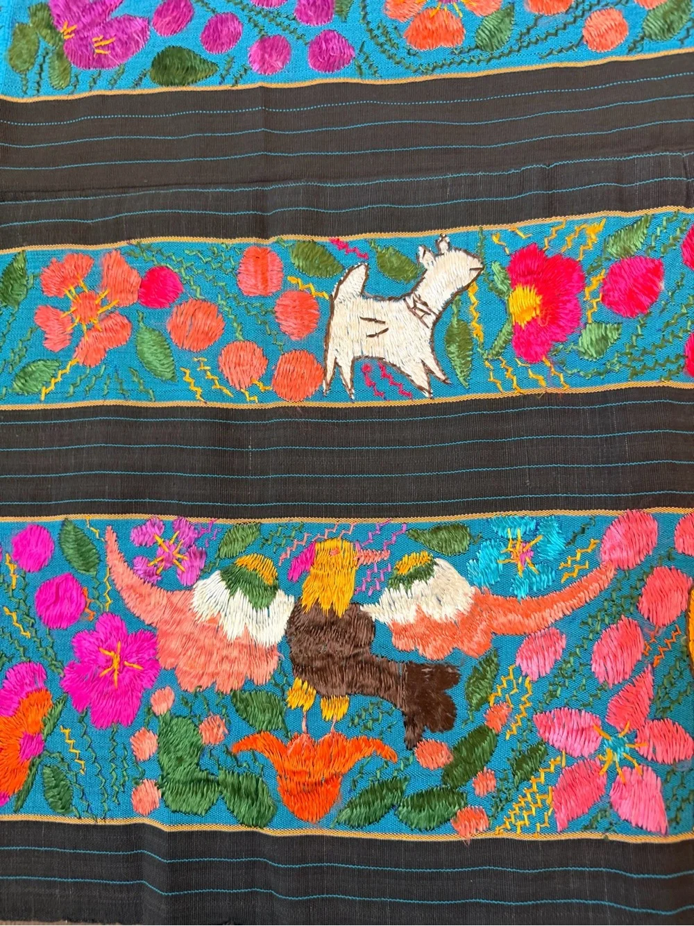 Vintage Mexican Folk Art Tapestry- Hand Embroidered Nahua Acatlán Enredo 74”x38”